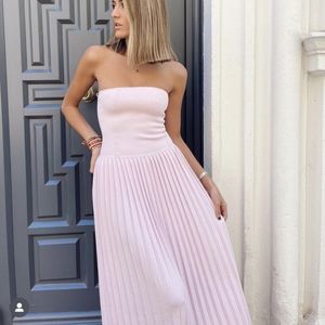 ZARA PASTEL PINK STRAPLESS PLEATED KNIT DRESS S,M